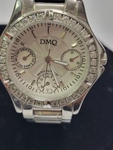 DMQ Silver Tone Crystal Bezel Brick Link Bracelet Band Watch 7 Inch - £22.13 GBP
