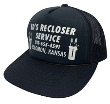 Vintage Eds Recloser Service Hat Cap Snap Back Black Mesh Trucker Solomon Kansas - £14.23 GBP