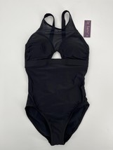 NWT Le Larc Keyhole One Piece Swimsuit Sz XS Solid Black Mesh High Neck - £39.16 GBP