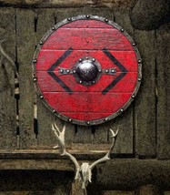 Medieval Wooden Viking RED Ouroboros Battleworn Viking Round Shield - £119.57 GBP