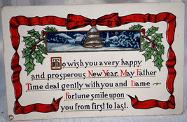Antique Embossed Postcard Poem to Wish You Happy New Year - 1910 1 cent Stamp - £3.98 GBP