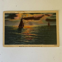 Sailing By Moonlight Greetings Lake Wallenpaupack PA Postcard Linen 1946... - £6.06 GBP