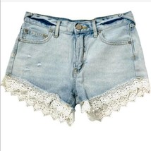 Free People Light Blue Denim Jean Shorts Lace Size 24 - £19.35 GBP