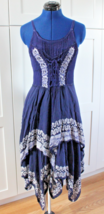 Vintage Advance Apparels S/M Blue Hankerchief Hem Bohemian Embroidered S... - $34.87