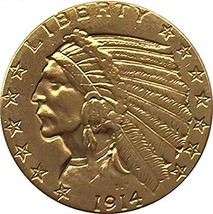 Bespoke Souvenirs Rare Antique USA United States 24-K Gold Plated 1914 $5 Coin - £22.23 GBP