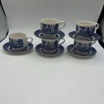 Churchill England Blue Willow Cup and Saucer Set Coffee/Tea MINT Set Of 5 - £31.17 GBP