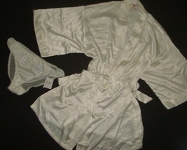 NWT Victoria&#39;s Secret M panty+M/L ROBE kimono BRIDAL white blue BETTER H... - $69.29
