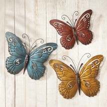 Set of 3 Butterfly Wall Art Nature Inspired Indoor Outdoor Rustic Home Decor - £18.81 GBP