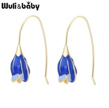Wuli&amp;baby Pink Blue Enamel Flower Drop Earrings Women Korean Style Dangle Earrin - £7.18 GBP