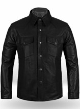 Men&#39;s Genuine Sheep Skin Soft Black Leather Slim Fit Full Sleeve Button ... - €109,57 EUR
