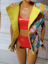 Retro Flower Print Barbie  Beach  Sleeveless Yellow Jacket 1980s - $9.74