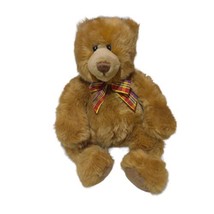 VTG Gund Brown 12” Teddy Bear Snoodles Plaid Bow Plush Stuffed Animal Toy - £15.07 GBP