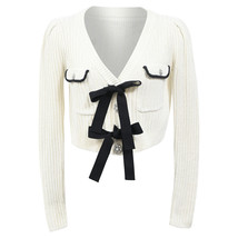 Self-Portrait Bow-Embellished Cardigan In White Wool Women Cream Xs - $320.15