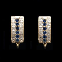 2CT Princess Sapphire Blue Simulated Diamond Earrings 14k Yellow Gold Plated - £107.01 GBP