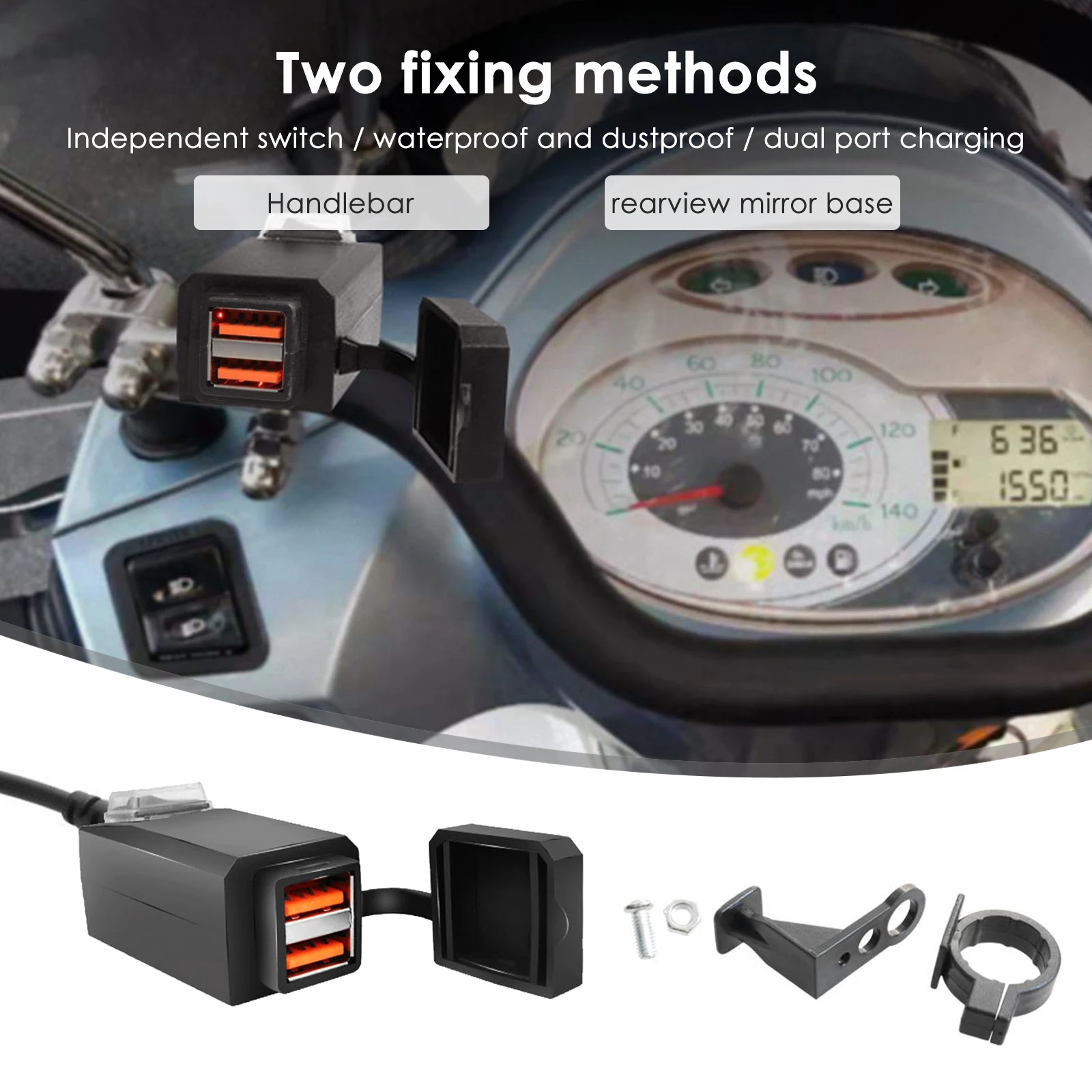 Waterproof Motorcycle Handlebar Charger with QC3.0 Dual USB Ports - £16.21 GBP