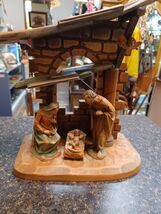 Anri Itasly Wooden Nativity Creche Manger Joseph Mary Jesus Cherub 10.5" - $445.49