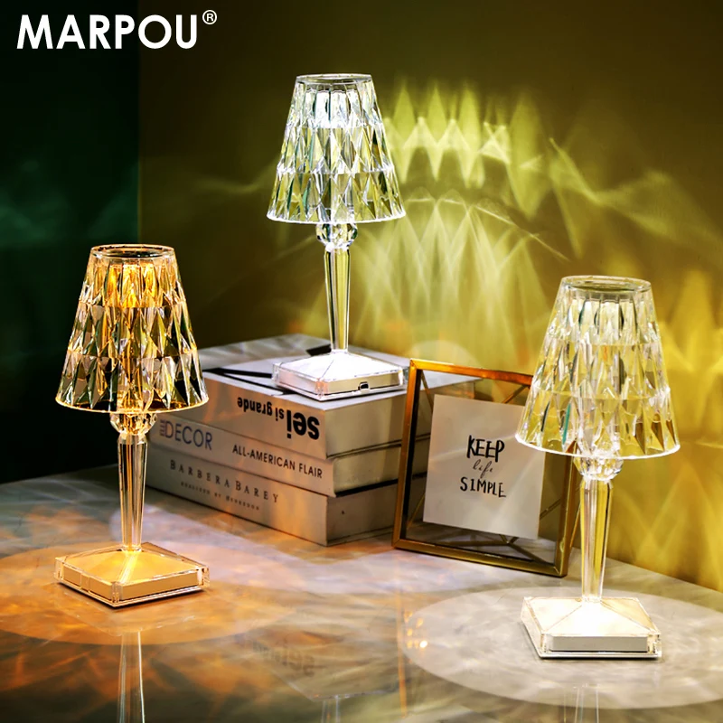 MARPOU Crystal Mushroom Touch adjustable Bedside Table lamp bedroom USB ... - $14.36+