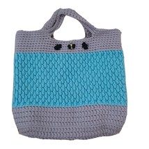 Knit Crochet Tote Bag Handbag Bumble Bees Gray Blue Colorblock Blue Bee Lining - £20.46 GBP