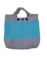 Knit Crochet Tote Bag Handbag Bumble Bees Gray Blue Colorblock Blue Bee ... - $40.73 CAD