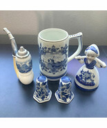 Dutch Blue White Glass Heinekin Mug Salt Pepper Shaker Milk Lady Pipe Bo... - $760.50 MXN