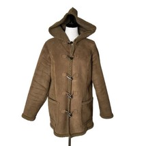 LL Bean Women&#39;s Size M Hooded Coat Sherpa Fleece Lined Suede Brown Jacket - $49.45