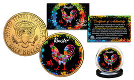 Chinese Zodiac PolyChrome Genuine JFK Half Dollar 24K Gold Plated Coin - ROOSTER - £7.60 GBP