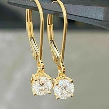 1.60CT Round Cut Moissanite Drop Dangle Lever back 14K Yellow Gold Plated Silver - £81.48 GBP