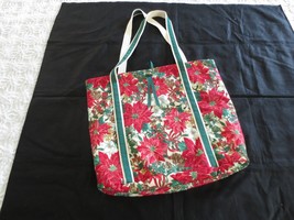 Kay King Christmas Poinsettia Cotton Cloth Lined DOUBLE-HANDLED Tote --16&quot; X 14&quot; - £7.86 GBP