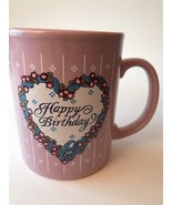 Happy Birthday Mug Cup Staffordshire England Purple W/ Heart Flowers Rib... - £6.81 GBP