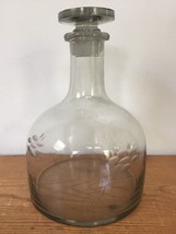Vtg Etched Light Gray Glass Wine Bottle Decanter Carafe Glass Cork Stopp... - £47.54 GBP