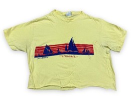 Vintage 70s Design T’s Hawaii Crop Shirt Top T-Shirt Sail Boats Thin Sz L 42-44 - £17.46 GBP