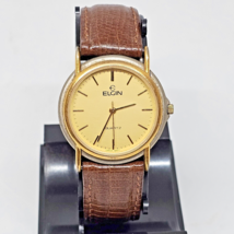 ELGIN Mens Vintage Wrist Watch Running New Battery FC122012 Brown Leathe... - $39.95