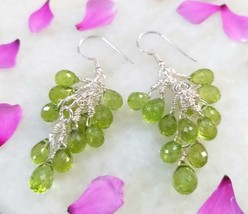 Natural Peridot Small Gemstone Silver Earrings, Green Drops Earrings - £186.17 GBP