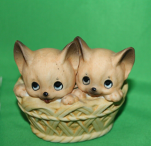 Vintage Retro Royal Crown Kittens In Basket Ceramic Figurine - $19.79