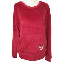 JOYSPUN Velour Pajama Top NEW S Christmas Red Reindeer Embroidered Pullover - £11.86 GBP