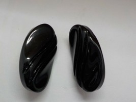 80'S Plastic Oval Black Earrings Glossy Textured Post Women Fashion Jewelry Used - £17.57 GBP
