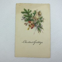 Antique Christmas Greetings Postcard Floral Evergreen Leaves Bouquet Germany - £6.30 GBP