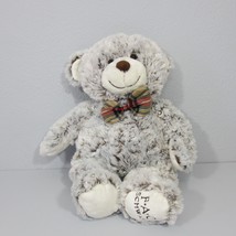 FAO Schwarz 16 Inch Plush Teddy Bear Brown Gray Plaid Bowtie Stuffed Animal Toy - £13.70 GBP
