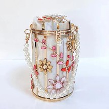 Bucket Shape  Out Rhinestone Crystal Clutch Purse Ladies Flower Peal Chain Handb - £99.95 GBP