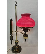 Vintage Electric Student Lamp With Ribbed Ruby Glass Shade 22in  Hurrica... - $169.78 CAD