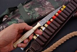 DAGGER knife BOOT KNIFE Original Forged Damascus camel bone handle brass... - $23.72