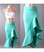 Green Evening Formal Cocktail Party Ruffle Asymmetrical Long Maxi Skirt ... - $24.99
