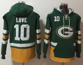 Jordan Love #10 Green Gold Uniform Pocket Lace-Up Pullover Hoodie - $75.99