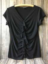 Womens Alfani Black Cap Sleeve Blouse With Ruffle Design Size M - £9.66 GBP