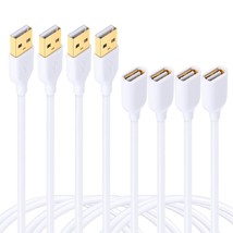 4-Pack 6Ft White Usb Extension Cables  Usb 2.0 Type A Male To A Female Extension - £20.44 GBP
