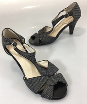 Perlina 9.5 B Palace Gray Woven T-Strap Peep Toe 3.5&quot; Heels Shoes - £21.96 GBP