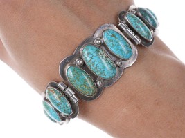 40&#39;s-50&#39;s Navajo Stamped Silver Waterweb turquoise hinged bracelet - £726.65 GBP