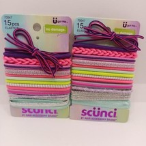 2 pks Scunci No Damage Elastics, 30 total Multicolor Hair Tie Scrunchie 70047 - £6.74 GBP