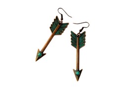 Green Copper Earrings, Long Arrow Earrings, Verdigris Patina Earrings - £10.22 GBP