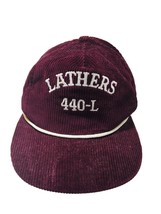Rare! Labor Organizations Lathers Vtg. Strapback Hat Cap Corduroy 80s Burgundy - £36.45 GBP
